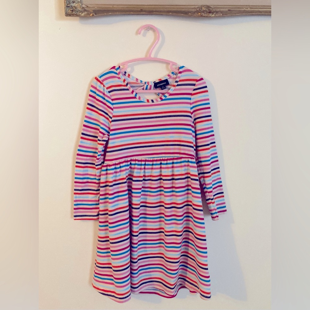 Picapino Colorful Striped Kids Long Sleeve Dress with Peek a boo back Size 3T